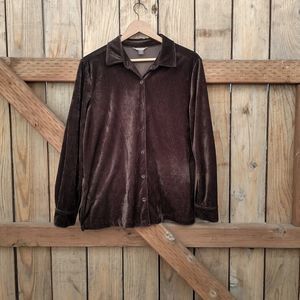 WHITE STAG GREEN/BROWN BUTTON FRONT VELVET FABRIC SHIRT Size M 8-10